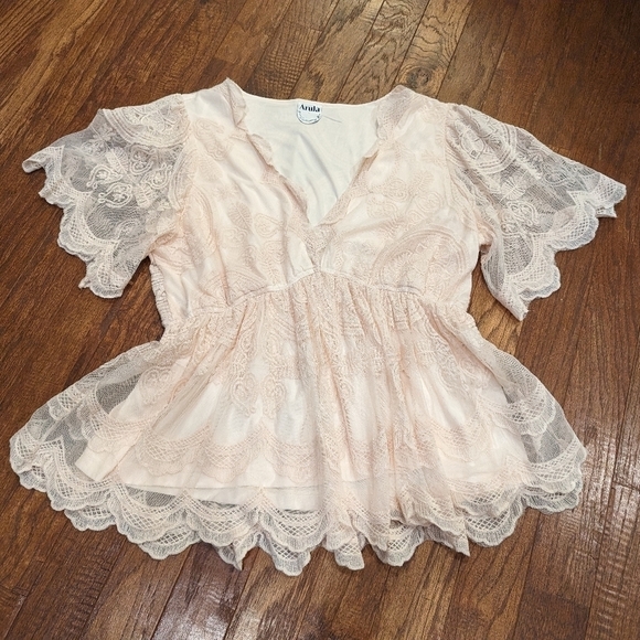 ARULA Enzo Embroidered Lace Peplum Boho Top, Elastic Waistline. (SzC) 22… - Picture 12 of 15